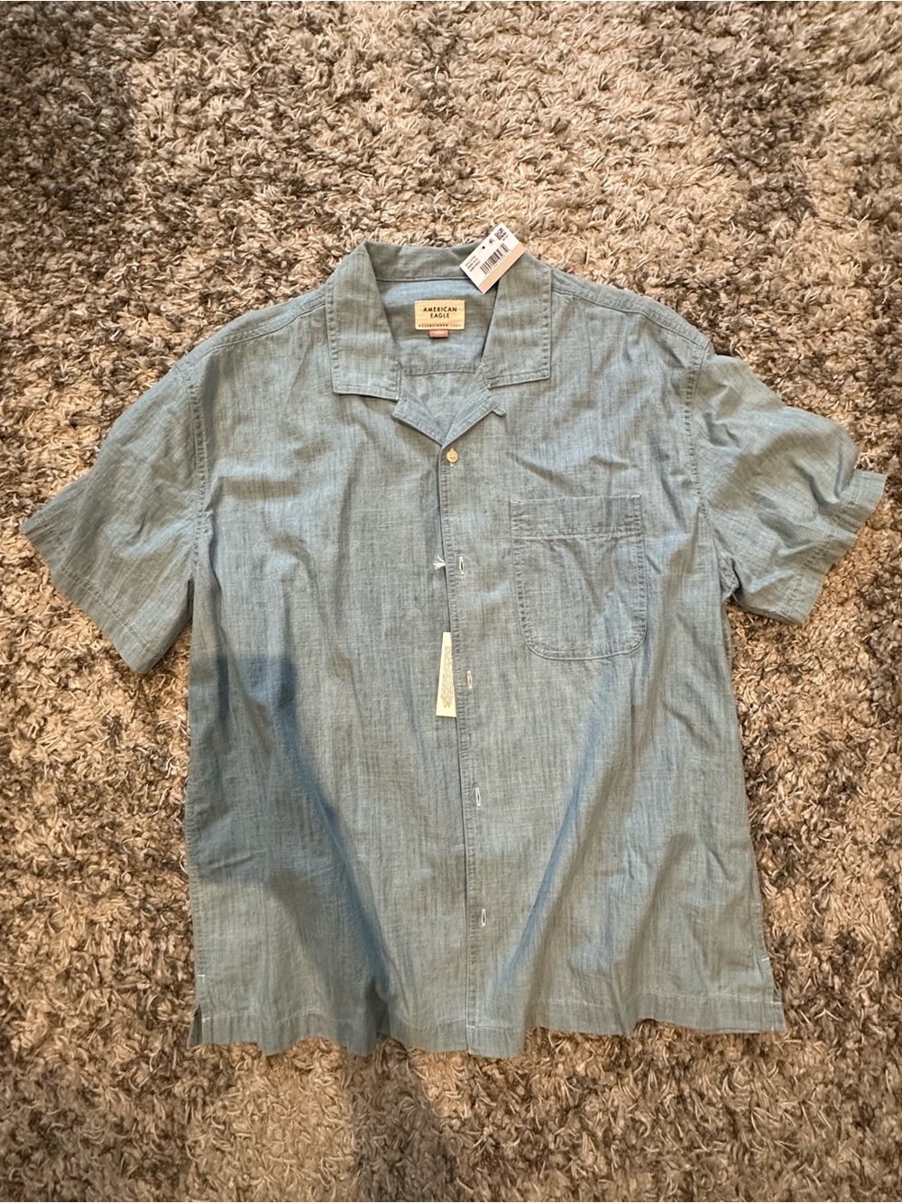 American Eagle Outfitters Light Blue Short-Sleeve Button-Down Shirt